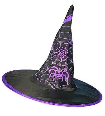 Chapéu de Bruxa Tradicional com Teia de Aranha Roxo – Halloween e Fantasias