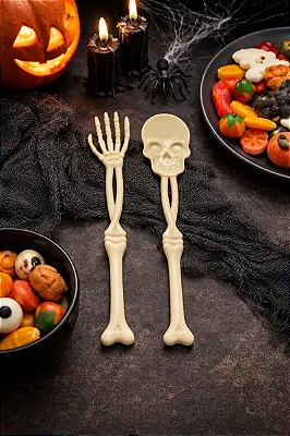 Jogo Talheres Esqueleto Halloween – 2 Peças (Garfo e Colher)