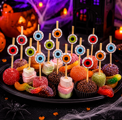 Palito para Petisco Olhos Halloween – 12 Unidades