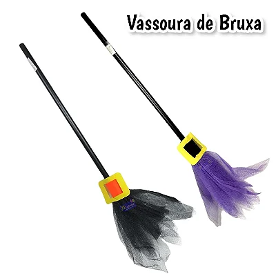 Vassoura de Bruxa Halloween 75cm - Preto ou Roxo - 1 Unidade
