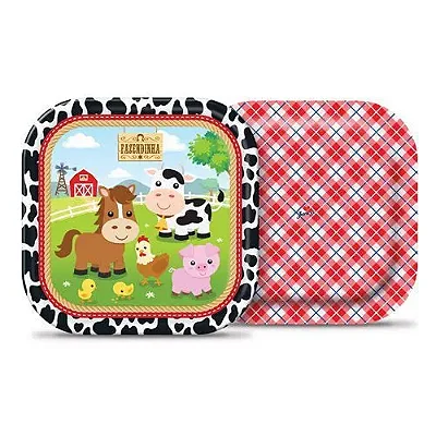 Prato de Papel Fazendinha – 8 unidades (18 cm)