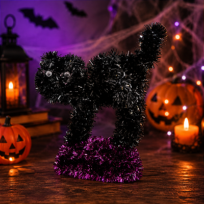 Enfeite Halloween Gato Preto Decorativo com Base