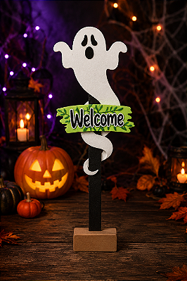 Enfeite Placa de Festa Halloween "Welcome" 70x26cm – Decoração Temática