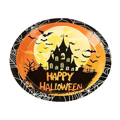 Prato de Papel Halloween Castelo 18cm – Pacote com 10 Unidades