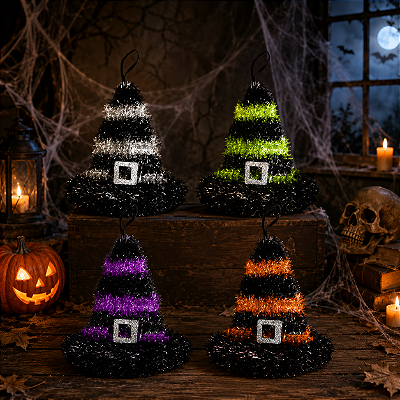 Chapéu de Bruxa Metaloide com Fivela – Cores Sortidas - Fantasia de Halloween - 1 Unidade