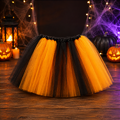 Saia de Tule Infantil Halloween Roxa e Preta 40cm – Fantasia Temática para Crianças