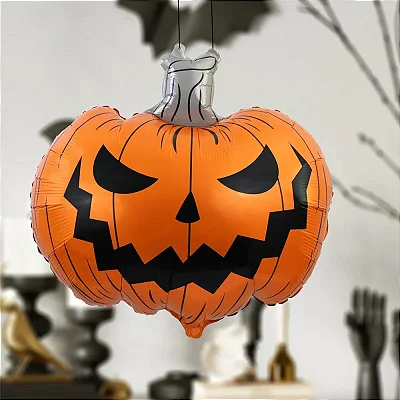Balão Metalizado Halloween Abóbora 75cm - Flutua com Gás Hélio