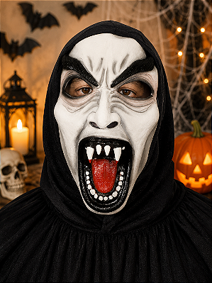 Máscara Vampiro Raivoso com Capuz – Fantasia Sombria para Halloween e Festas à Fantasia