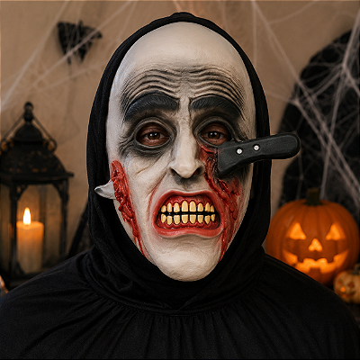 Máscara Facada com Capuz – Fantasia de Terror para Halloween, Carnaval e Festas à Fantasia