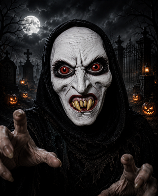 Máscara Vampiro com Capuz – Fantasia Assustadora para Halloween e Carnaval