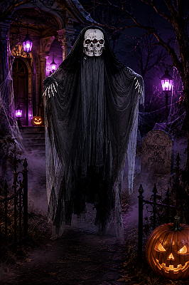 Caveira Siamesa Braylon e Bolt com Som e Luz 1,42M – Decoração Halloween