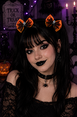 Laço Presilha Halloween Aranha com Fantasma – 2 Unidades