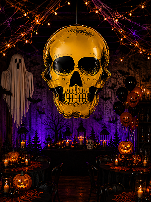 Balão Metalizado Caveira Dourada Halloween 55x75cm – 1 Unidade
