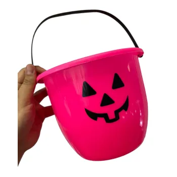Balde Abóbora Rosa – Decoração e Armazenamento para Halloween - 20x16cm