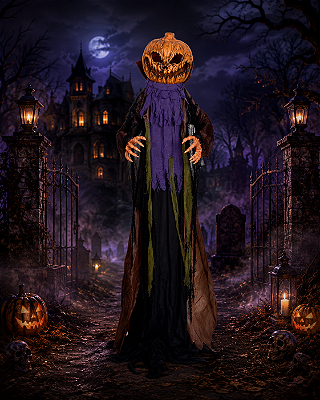 Boneco Abóbora Hector com Som, Luz e Movimento – 1,73m – Decoração de Halloween