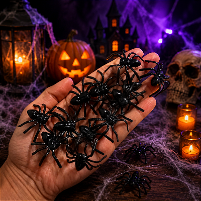 Kit com 8 Aranhas Decorativas para Halloween – 6,5 x 4cm