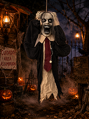 Zumbi Pendurado com Som e Movimento 100cm – Decoração de Halloween