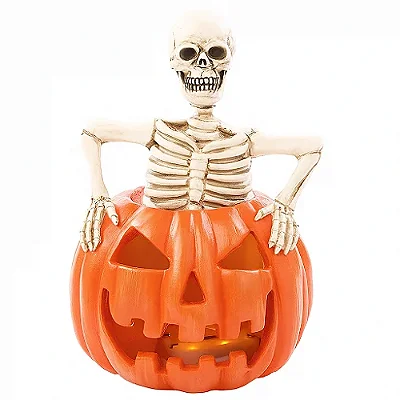 Esqueleto com Cabeça de Abóbora – Decoração Halloween Macabra e Divertida!