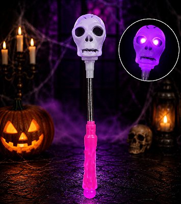 Bastão Caveira Luminoso Piscando LED Halloween 33 cm - 1 Unidade