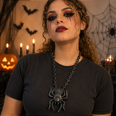Colar Aranha de Borracha – Halloween | Acessório para Fantasias