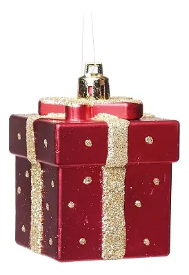 Enfeite de Natal Caixa de Presente Vermelho e Branco 7cm para Pendurar – Plástico Decorativo