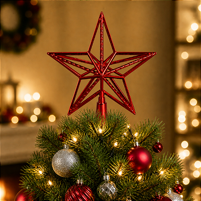 Ponteira Estrela Vazada Vermelha 15,5cm – Topo de Árvore de Natal