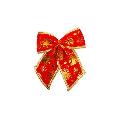 Laço Vermelho e Dourado com Sinos – Enfeite de Natal 20cm