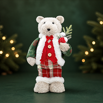 Urso Natalino em Pé 36cm – Enfeite Decorativo de Natal