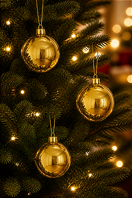 Bola de Natal Lisa Dourada 8cm – Kit com 3 Unidades Decorativas