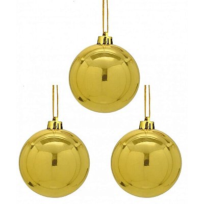 Bola de Natal Lisa Dourada 8cm – Kit com 3 Unidades Decorativas