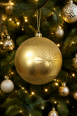 Bola Decorada Natalina com Glitter Gigante Dourada 15cm