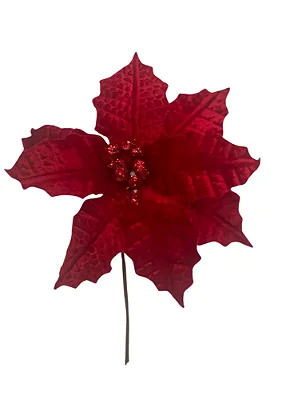 Pick Poinsetia Vermelha 26x20cm – Flor Natalina Decorativa com Glitter