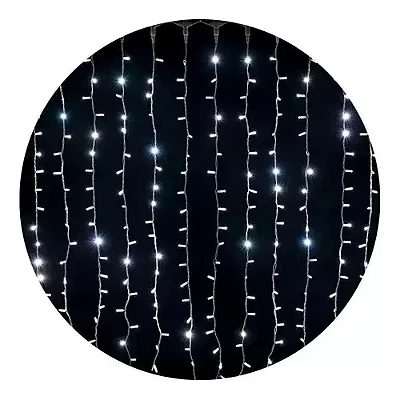Cascata Fixa 200 LED Branca 4,3m 220V – Fio Transparente com Plug Macho/Fêmea