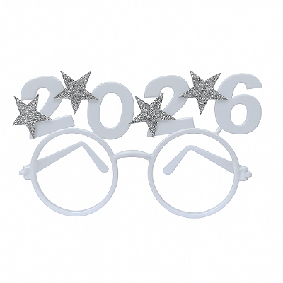 Óculos de Ano Novo 2026 com Estrelas Prata em Glitter