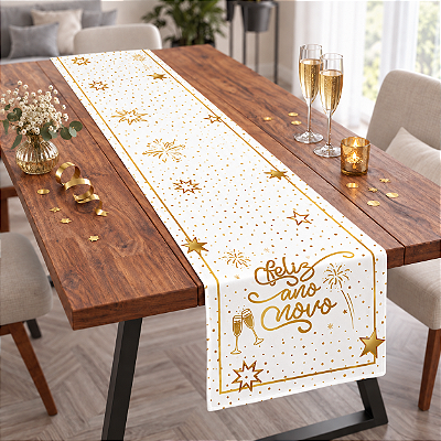 Trilho de Mesa - Feliz Ano Novo - Dourado - 40x200cm