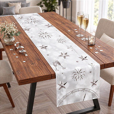 Trilho de Mesa em Tecido 40x200cm Prata Ano Novo