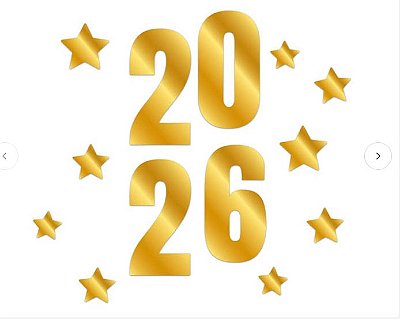 Kit Decorativo Metalizado Ouro – Ano Novo 2026 – 30x16cm