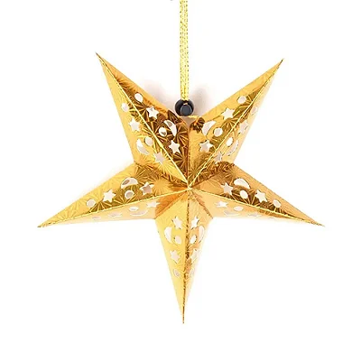 Estrelas de Papel Douradas para Pendurar – 60cm – Decoração Festiva