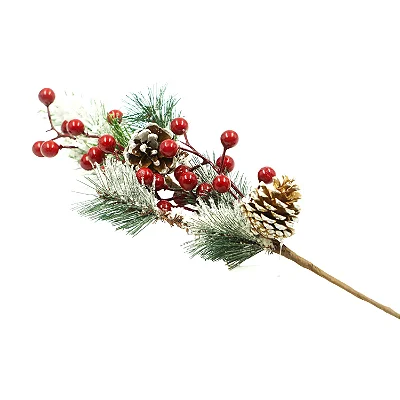 Ramo Artificial com Frutas Vermelhas e Pinha – 28cm