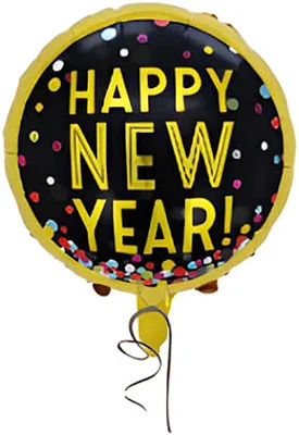 Balão Redondo 18" Happy New Year – Dourado e Preto