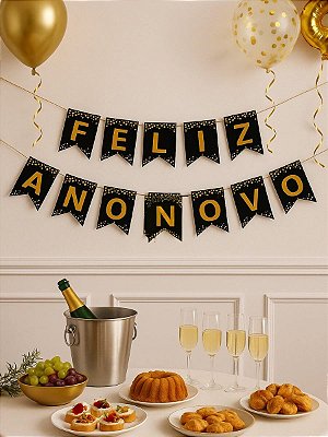 Faixa Feliz Ano Novo com Fita para Pendurar – 2 Metros