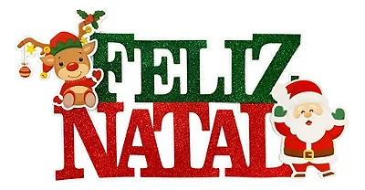 Painel Letreiro Feliz Natal em E.V.A com Glitter e Papai Noel - 29cm x 55,5cm