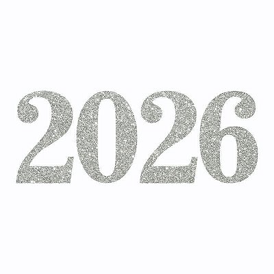 Painel Réveillon Ano Novo 2026 em E.V.A com Glitter - 23,5 x 38cm - Prata