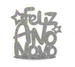 Enfeite Glitter Réveillon Feliz Ano Novo - Prata