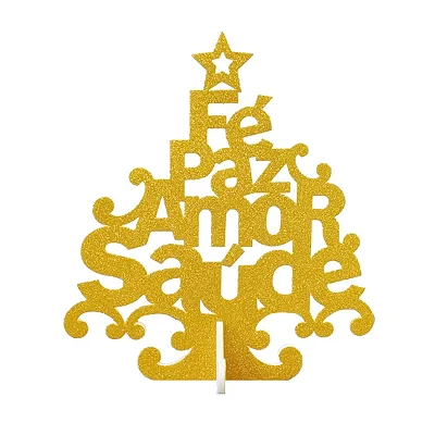 Enfeite Glitter Árvore de Natal Dourada - 29,5x32cm