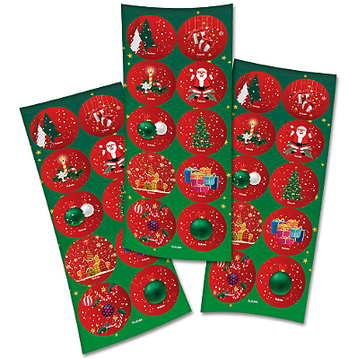 Adesivo Decorativo Redondo Natal – 3 Cartelas com 10 Unidades (30 Adesivos)