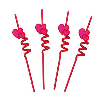 Canudo Espiralado com Corações – 4 Unidades