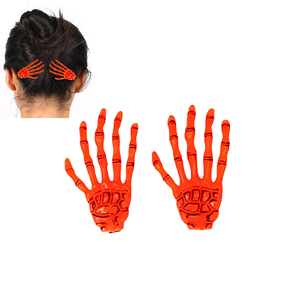 Presilha P/ Cabelo Mão Esqueleto Laranja Halloween – 2 Unidades (Par)