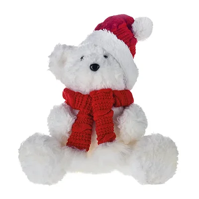 Urso de Pelúcia Sentado com Gorro – Marrom e Cinza 28 cm