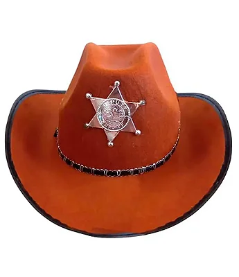 Chapéu de Xerife Marrom Infantil Com Estrela - 30cm